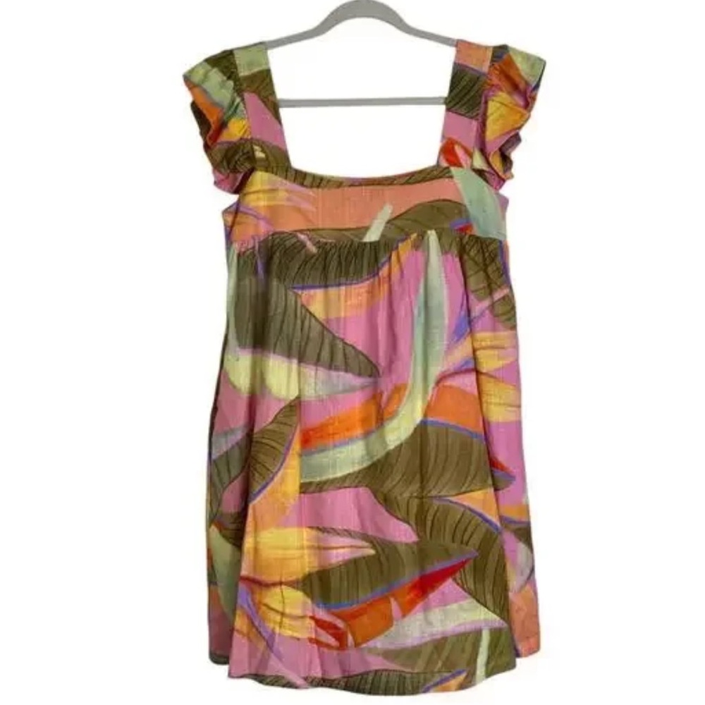 Anthropologie Kourt Linen Rayon Tropical Babydoll Mini Dress size M